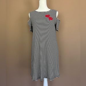 {Desigual} Striped Cold Shoulder Dress with Hearts - Women's Medium